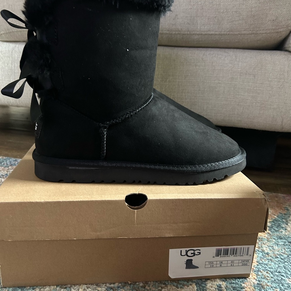 UGG Black Winter Rain Boots with Bow Detail